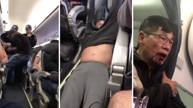 United Airlines remove passenger from a plane to make room for crew members